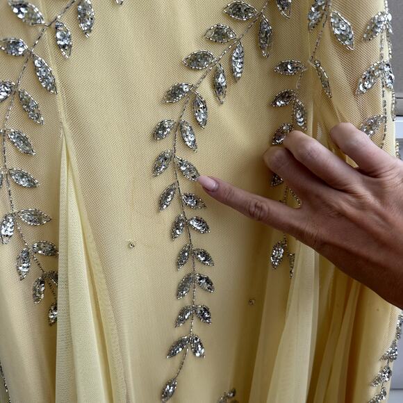 Vintage Cache Beaded Prom Maxi Dress Yellow - Picture 4 of 7